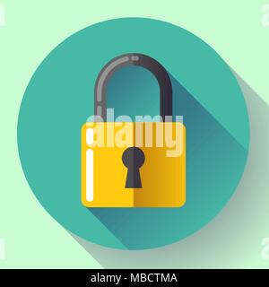 Vector lock icon with long shadow. Flat design style. Stock Vector