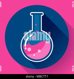 Round chemical lab flask with liquid icon. Flat design style. Stock Vector