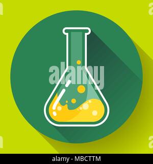 Chemical lab flask with liquid icon. Flat design style. Stock Vector