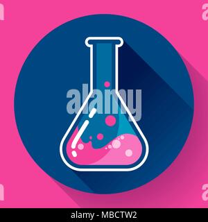 Chemical lab flask with liquid icon. Flat design style. Stock Vector