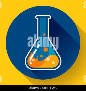 Chemical lab flask with liquid icon. Flat design style. Stock Vector