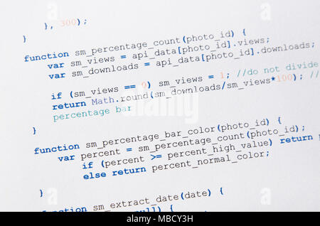 Web developer programming code. Programming, webdesign HTML printed code. Computer www script. Stock Photo