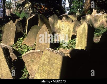 Jewish Mythology. The Jewish Cemetery in Prague, the Stary Zidovsky Hrbiov. Czech Republic. Stock Photo