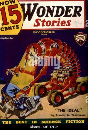 Monsters. Cover of Wonder Stories an American science fiction comic. Illustration by Paul. 1935 Stock Photo