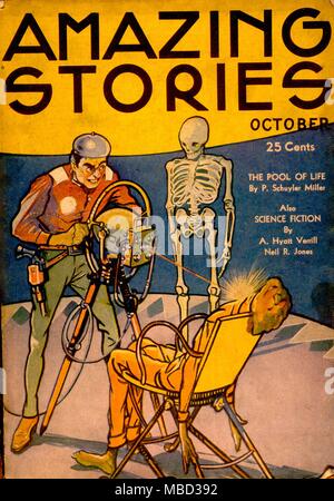 Science Fiction and Horror Magazines Cover of Amazing Stories. Stock Photo