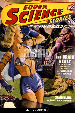 Science Fiction and Horror Magazines. 'Super Science Stories' cover, July 1949. Stock Photo
