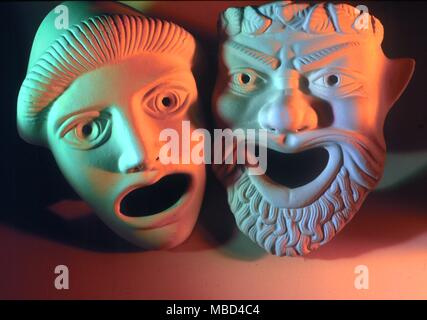 Masks - Greek actors' masks - pair of theatre masks, based on ancient Greek originals: sometimes called Comedy and Tragedy. - © / Charles Walker Stock Photo