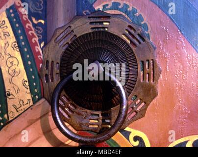 I Ching - Eight trigrams. The eight trigrams (Pa Qua) as part of a door knocker to a Taoist Chinese temple in Penang, Malaysia Stock Photo