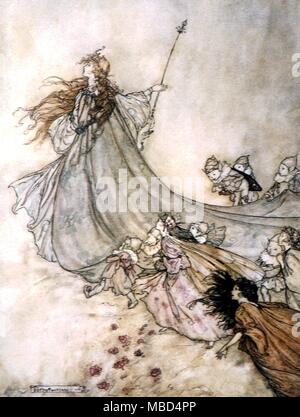 FAIRY TALES - MIDSUMMER NIGHT'S DREAM. Fairies, away! We shall chide downright, if I longer stay. Illustration by Arthur Rackham for the 1908 edition of A Midsummer Night's Dream by Shakespeare Stock Photo