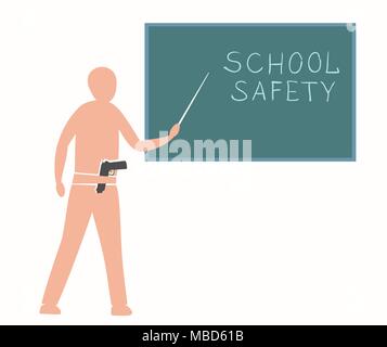 Teacher near blackboard with a gun. Stock Vector