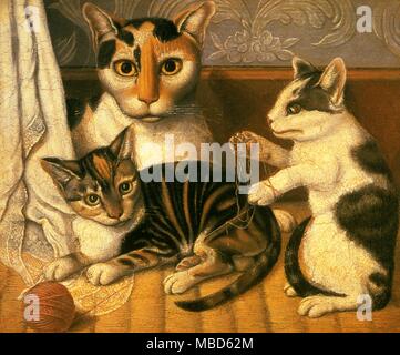 Cat Painting American Folk Art painting circa 1880 Stock Photo