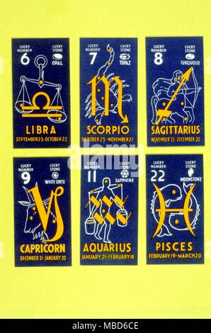 zodiac signs that smoke cigarettes Zodiac signs - six sigils and zodiacal images, from Libra to Pisces.  Cigarette cards issued by Lewis Medium Navy Cut Cigarettes, in the series  called Horoscopes. - © /Charles Walker Stock Photo