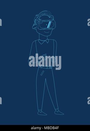 Man Silhouette In 3d Virtual Reality Glasses Modern Vr Technology Concept Stock Vector