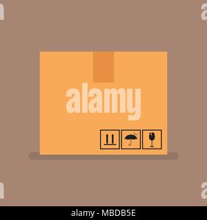 Cardboard box with packaging symbols. Vector Illustration Stock Vector