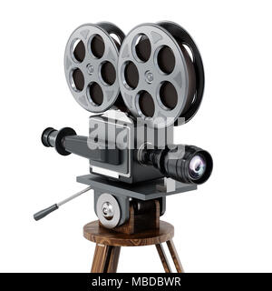 Antique movie camera isolated on white background. 3D illustration. Stock Photo