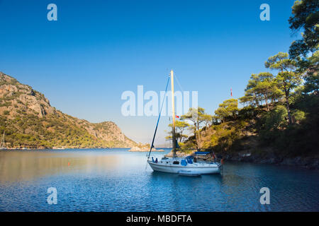 yacht in Mediterranean Sea Marmaris, Turkey Stock Photo