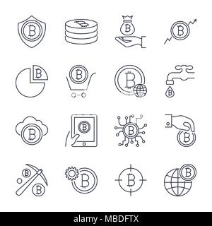 Digital money, bitcoin vector line icons, minimal pictogram design. Editable stroke for any resolution.  Stock Vector