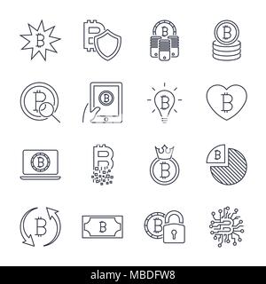 Bitcoin different icons set for internet money crypto currency symbol and coin image for using in web, apps, programs and other. Editable Stroke Stock Vector