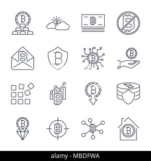 Bitcoin different icons set for internet money crypto currency symbol and coin image for using in web, apps, programs and other. Editable Stroke Stock Vector
