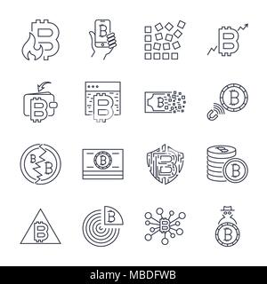 Bitcoin, Cryptocurrency icons thin monochrome icon set, black and white kit. Editable Stroke. Stock Vector