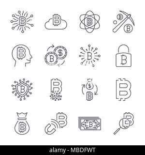 Digital money, bitcoin vector line icons, minimal pictogram design, editable stroke for any resolution. Editable Stroke Stock Vector
