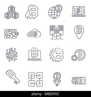 Blockchain, Bitcoin, Cryptocurrency icons set. Bitcoin and blockchain technology. Editable Stroke Stock Vector