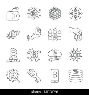 Vector Line Cryptocurrency Icons. Thin Outline Bitcoin Symbols.  Stock Vector