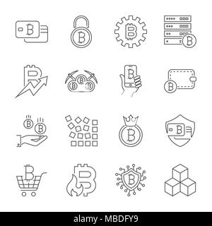 Vector Line Cryptocurrency Icons. Thin Outline Bitcoin Symbols. Editable Stroke Stock Vector