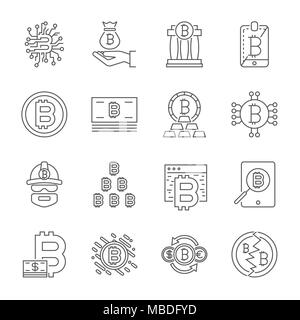 Cryptocurrency Line Icons Set. Vector Collection of Thin Outline Bitcoin Finance Symbols. Editable Stroke Stock Vector