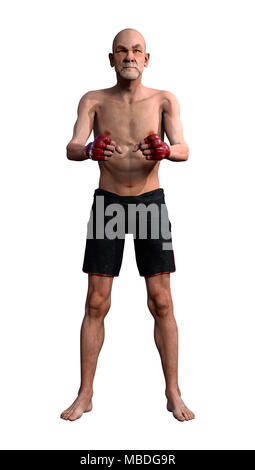 3D rendering of an old man boxing isolated on white background Stock Photo