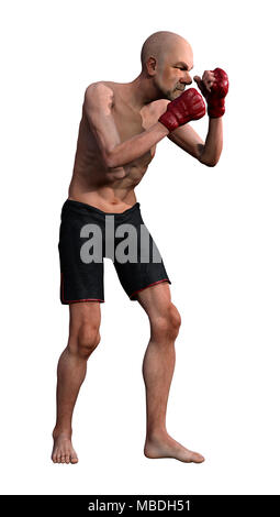 3D rendering of an old man boxing isolated on white background Stock Photo