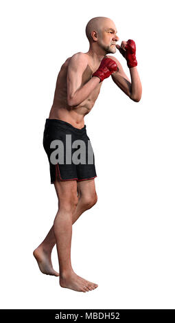 3D rendering of an old man boxing isolated on white background Stock Photo