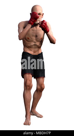 3D rendering of an old man boxing isolated on white background Stock Photo