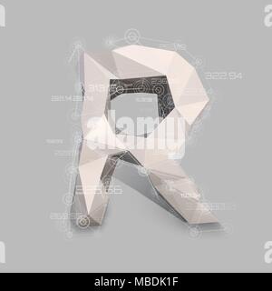 Capital latin letter R in low poly style. Stock Vector