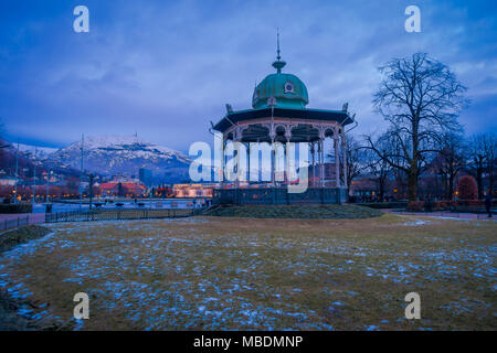 Bergen, Norway - April 03, 2018: Outdoor View Of A Blurred Bus Stop 