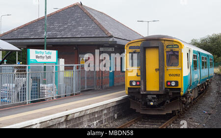 Diesel multiple unit train at Merthyr Tydfil on a local stopping service to Cardiff Central operated by Arriva Trains Wales Stock Photo