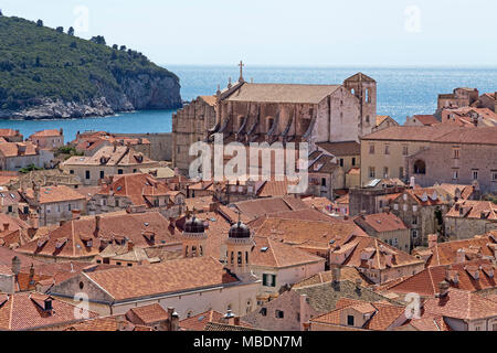 view from the town wall towards St. Ignatius church, old town, Dubrovnik, Croatia Stock Photo