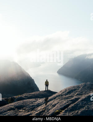 Misty morning on Preikestolen Stock Photo