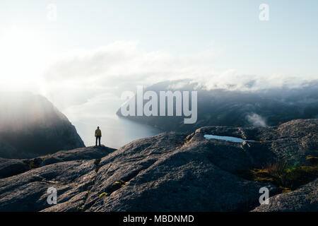 Misty morning on Preikestolen Stock Photo