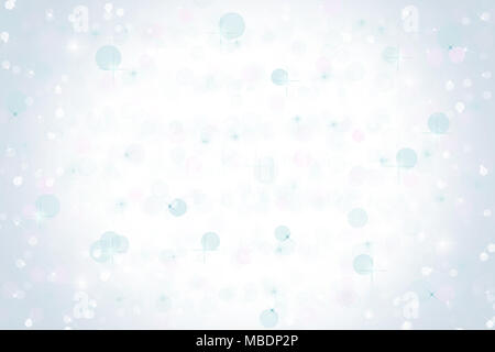 Abstract teal blue and white Christmas holiday winter background of falling snow bokeh, sparkles and glitter Stock Photo