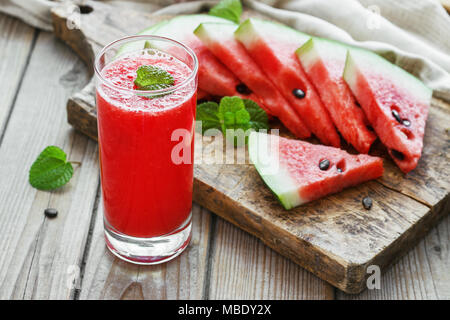 Watermelon smoothie on wood background and healthy for you Stock Photo