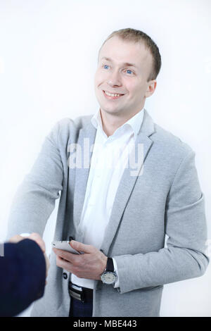 business and office concept - businessman shaking hands each other Stock Photo