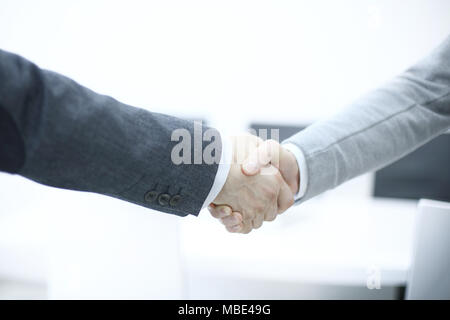 business and office concept - businessman shaking hands each other Stock Photo