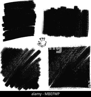 Four charcoal painted backgrounds. Set of black painted strokes. Beautiful hand drawn vector drawing. Usable for website, social media and print decor Stock Vector