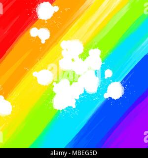 Rainbow colored background and white drops. Beautiful hand drawn vector backdrop. Usable for website, social media and print decoration. Stock Vector