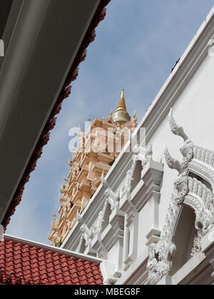 Inside view of replica pagoda of Maha Bodhi temple, where the Buddha reached enlightenment, at Wat Yansangwararam, Pattaya, Chonburi, Thailand Stock Photo