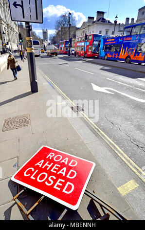 London, England, UK. Road Ahead Closed sign in Whitehall, Westminster Stock Photo