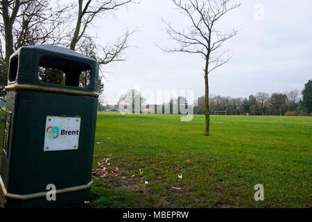 A large dust bin at Roe Green Park in Kingsbury, Brent, London, England. U.K Stock Photo