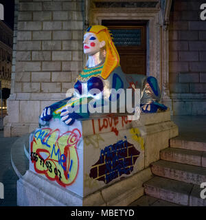 Sphinx statue outside, Hungarian State Opera House, Budapest, Hungary Stock Photo