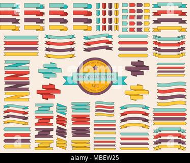 Thin line set of colored ribbons illustration concept. Icons isolated on white background. Flat vector template design for web and mobile application Stock Vector